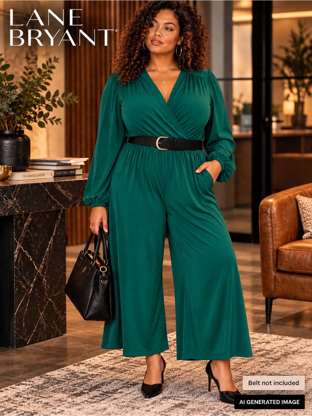 SALE Lane Bryant Emerald Green Surplice Wide Leg Jumpsuit 18/20 NWT